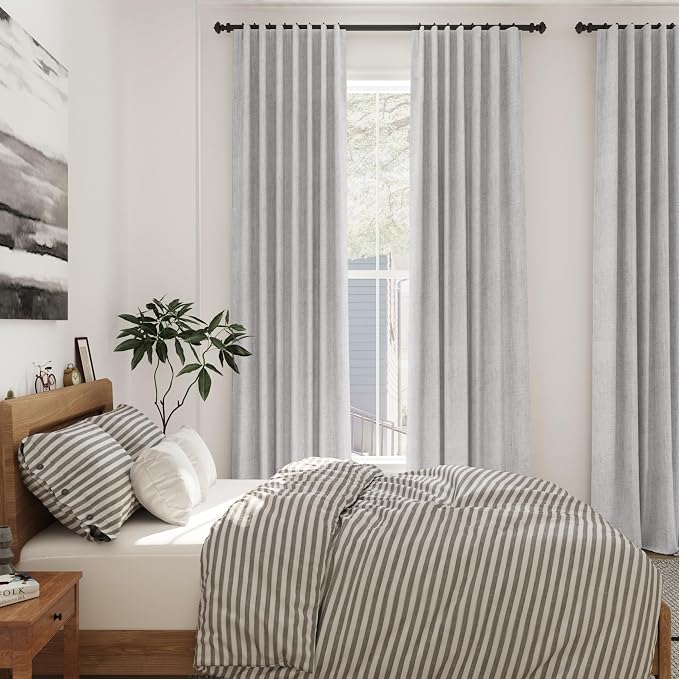 Nanspring Grey Linen Curtains 63 Inches Length 2 Panels Set - Image 7