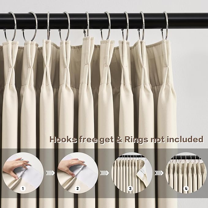 Extra Long Large Viral Pinch Pleat Cream Beige Curtains 132 Inch Long - Image 2