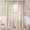Extra Long Curtain 38x108 inches Long 2 Panels Set Back Tab Beige Linen Drapes by Nanspring