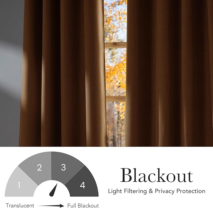 NICETOWN Gold Brown Faux Linen Room Darkening Rod Pocket Curtains 63 inch Length - Image 6