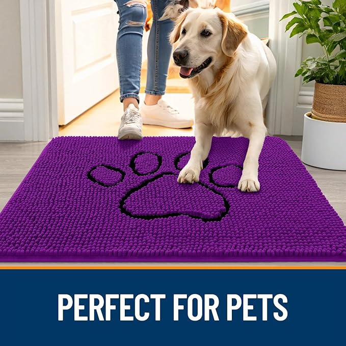 OLANLY Dog Door Mat for Muddy Paws 36x24, Paw Print Design Chenille Mud Mat | - Image 6