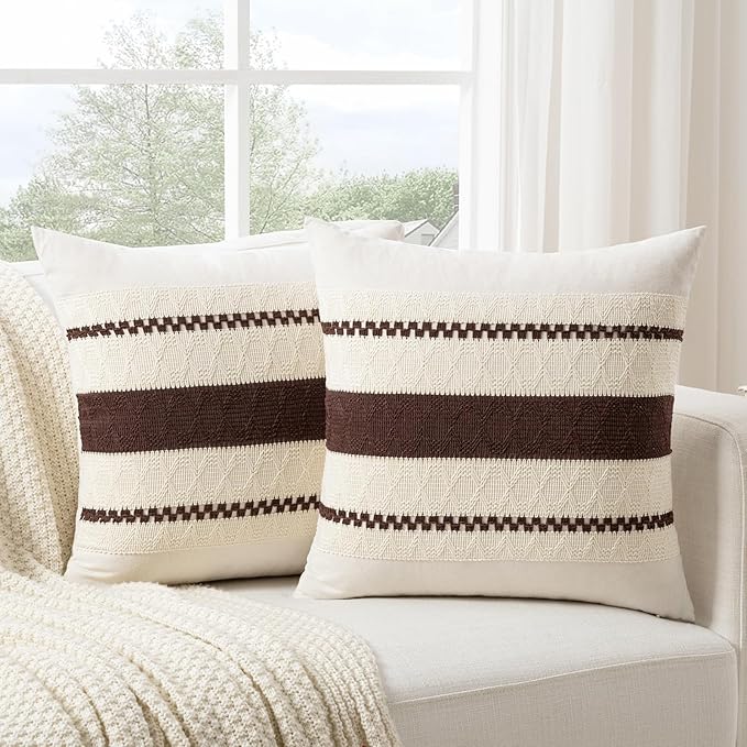 Fancy Homi Set of 1 Boho Brown Decorative Throw Pillow Cover 16x16 Inch - Image 2