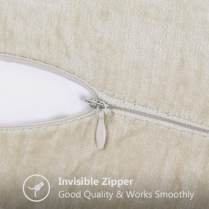 decorUhome Chenille Soft Throw Pillow Covers 12x20 Set of 2, Lumbar Velvet Farmhouse Neutral Decorative Euro Pillow Covers with Stitched Edge for Couch Sofa Bed Home Decor, Beige