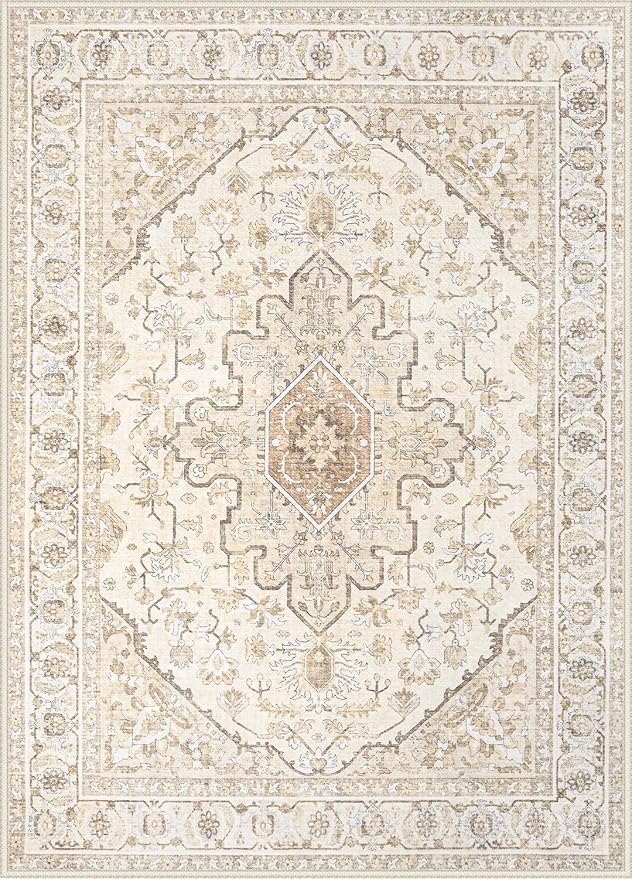 Area Rugs 5x7 Vintage Rug: Washable Living Room Rug Retro Medallion Distressed - Image 8