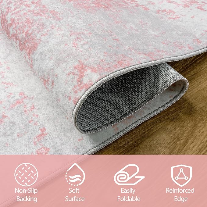 Aelenmu 10x14 Area Rugs for Living Room Washable Dining Room Pink | Modern - Image 4