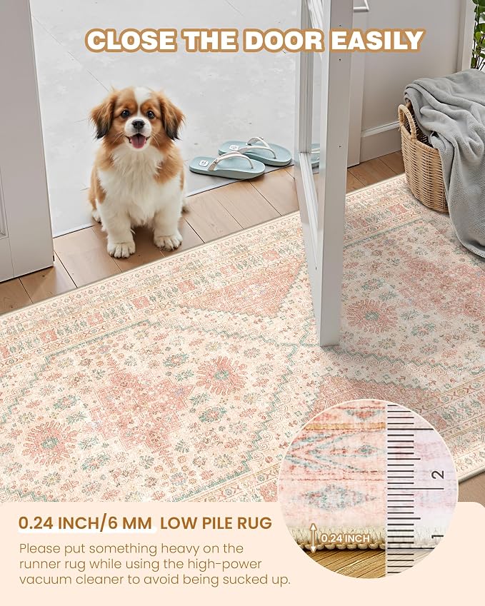 2.5x10 Kitchen Runner Rug Non Slip Vintage Washable Rugs, Carpet Runner - Image 4