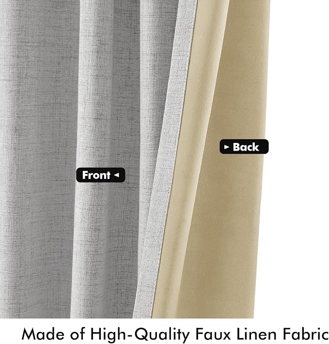 MIULEE 100% Blackout Linen Curtains 42 x 72 Inch Greyish White 2 Panels | - Image 6
