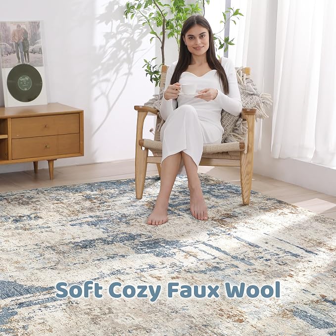 7x9 Area Rug Washable Rugs: Living Room Large Abstract Modern Soft Stain - Image 3
