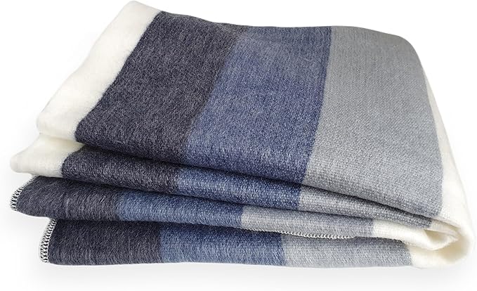 LATITUDE ZERO Alpaca Wool Throw Blanket | Warm, Ultra-Soft, Breathable, Non-Itchy Blanket-Throw | Hypoallergenic and Beautiful Fabric (Blue)