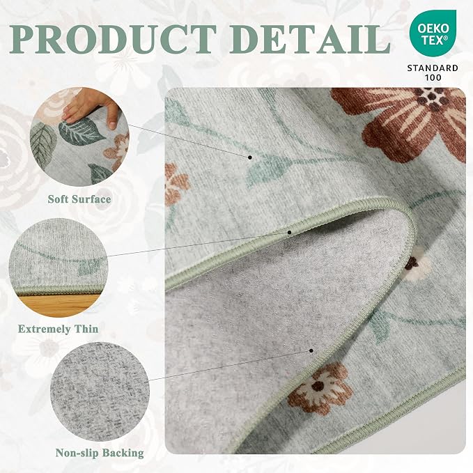 DUKINO 6x9 Area Rugs, Floral Washable Rug - Image 5