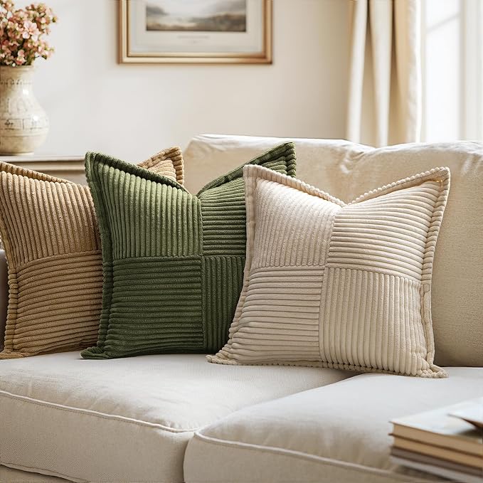 MIULEE Olive Green Corduroy Decorative Euro Sham Pillow Covers 24x24 Inch - Image 7