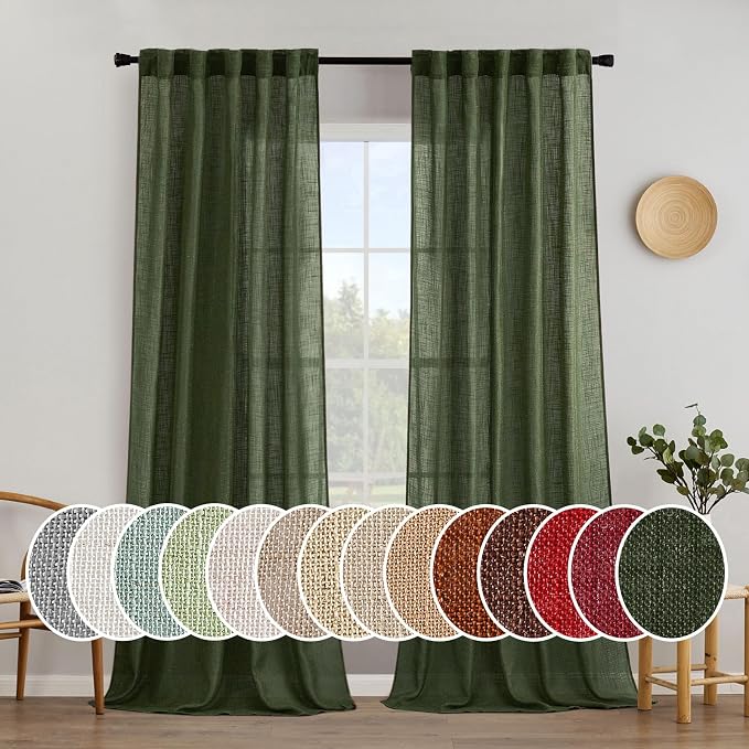 MIULEE Olive Green Linen Curtains 96 Inch Long by MIULEE