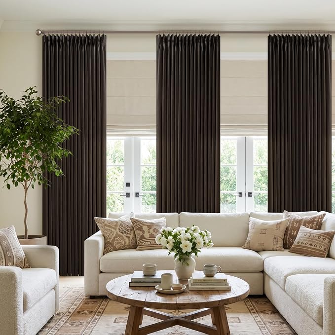 Pinch Pleated Dark Brown Light Filtering Flax Linen Curtains 96 Inches Long | - Image 8