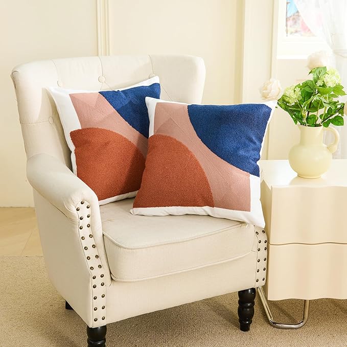 HOdo Home 2PCS 18x18 Inch Pillow Covers-Throw Pillow Cover,Tufted Boho Jacquard Pillow Covers,Farmhouse Decorative Pillow Cover,Pillow Cases for Couch,Sofa,Bed,Chair,Living Room,Home Decor