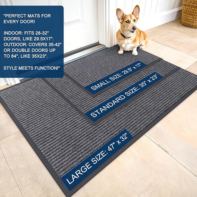 OLANLY Front Door Mat 59x34, Waterproof Heavy-Duty Indoor Outdoor Doormat | Grey - Image 2