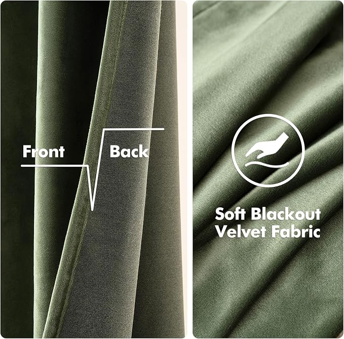MIULEE 90 Inches Velvet Curtains Olive Green Elegant Grommet Curtains Thermal - Image 3