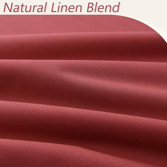 Guken Red 100% Blackout Linen Curtains 108 Inch Length 2 Panels Set - Image 4