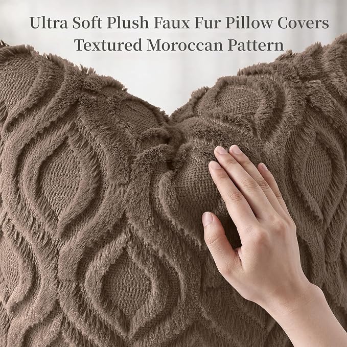 decorUhome Throw Pillow Covers 20x20 Inch Set of 2, Soft Plush Faux Wool Brown - Image 6