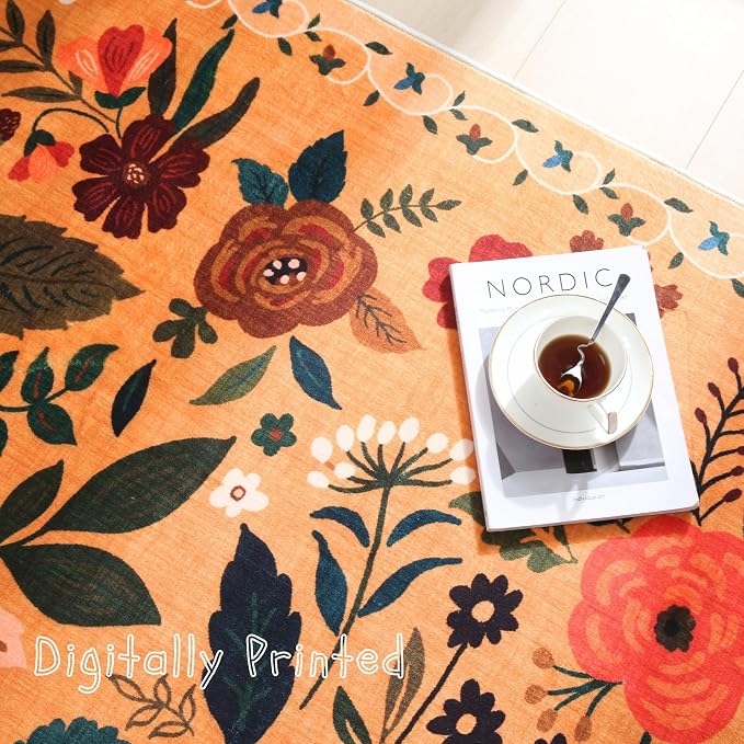 Rugcomf Round Rug 6ft Washable Circle Rug Non Slip Low Pile Boho Floral Small - Image 8