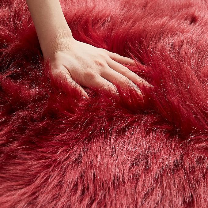 AMTOVO Faux Fur Rug, Burgundy Small Area Rug, Fluffy Sheepskin Rug, Fuzzy Ultra - Image 7