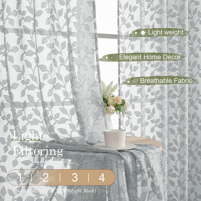 Chyhomenyc Light Grey Sheer Curtains 54 Inch Length - Image 2