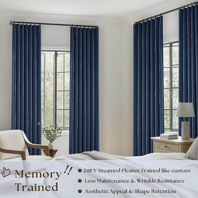 Navy Blue Blackout Linen Curtains 108 Inches Long - Image 2