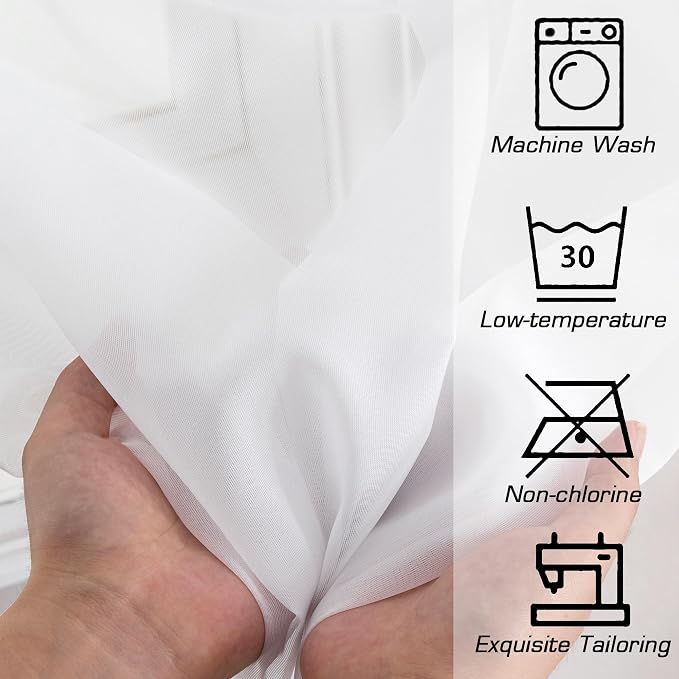 Simplebrand White Sheer Curtains 90 Inches Long, Light Filtering Rod Pocket - Image 9