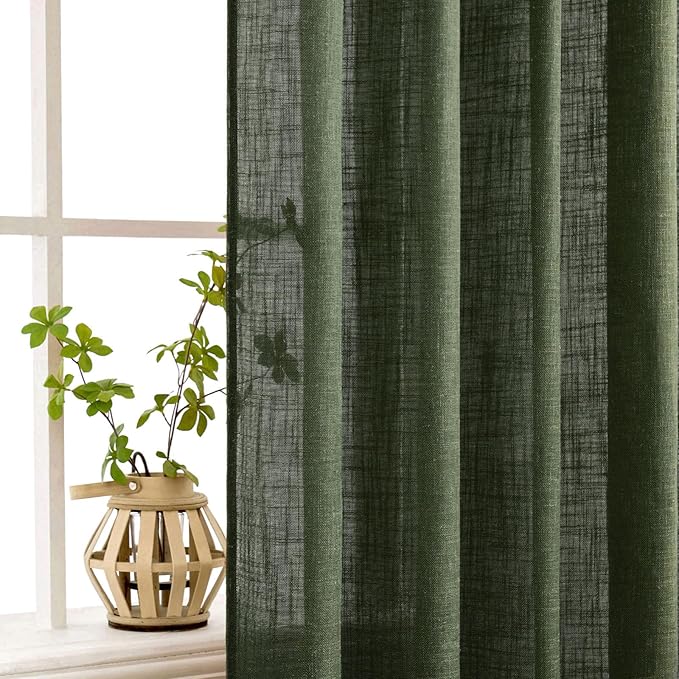 MIULEE Olive Green Linen Curtains 54 Inch Length 2 Panels - Image 5