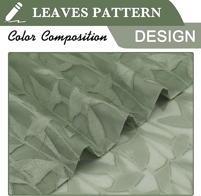 Lecloud Leia 2 Panels Semi Sage Green Sheer Curtains 45 Inch Length, Light - Image 8