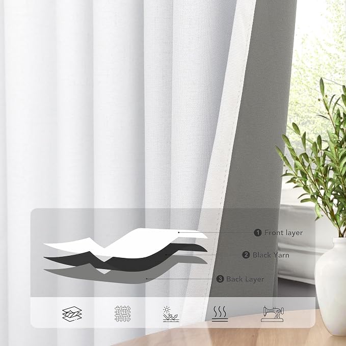 Small Blackout Curtains 45 Inches Long 2 Panels Short Linen Look Heat Blocking - Image 5