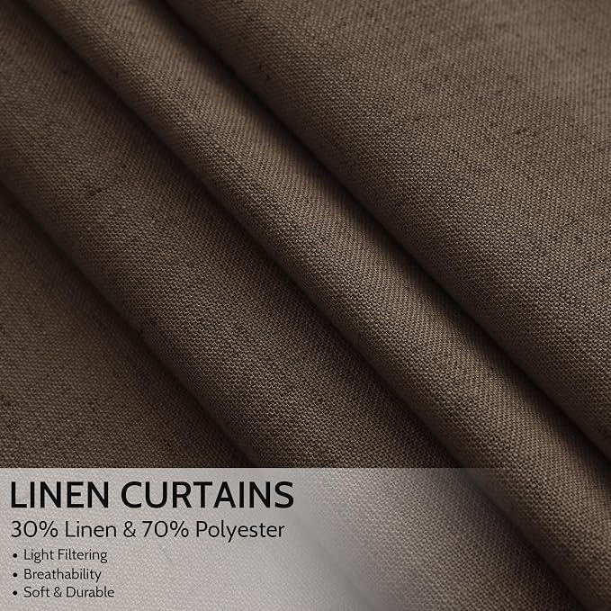 Nanspring Chocolate Linen Blend Light Filtering Back Tab Curtains 96 Inches Long - Image 2