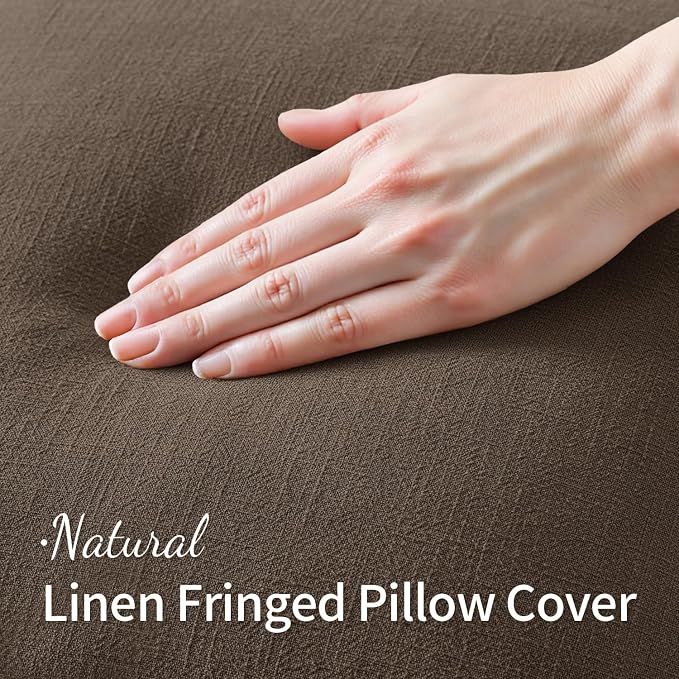 MIULEE Linen Fringe Decorative Euro Pillow Covers Chocolate Brown 22x22 | Set - Image 2