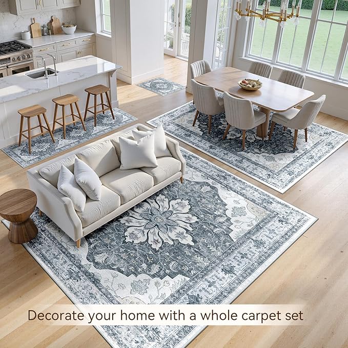 RELEANY Washable Area Rug, Water Repellent, Pet Friendly, Vintage Floral Boho - Image 2