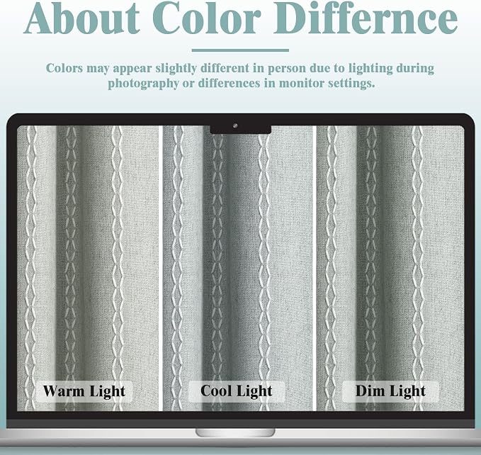 Teal Boho Blackout Curtains 63 Inches Long Light Green Linen Blend 2 Panels - Image 5