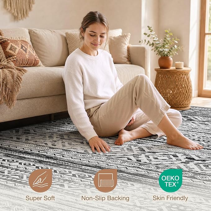 cotiled Boho 7x10 Area Rug for Living Room: Large Moroccan Washable Rug | Solve - Image 3