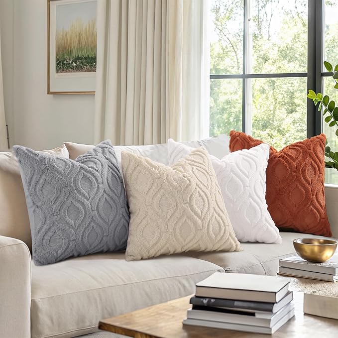 decorUhome Throw Pillow Covers 20x20 Inch Set of 2, Soft Plush Faux Wool Cream - Image 8
