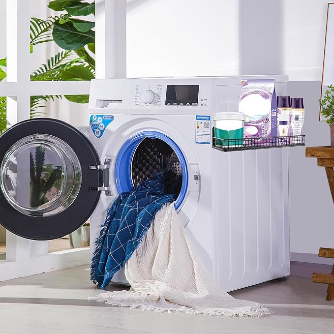 Magnetic Shelf for Fridge Magnetic Basket Organizer Wire Mesh Magnetic Holder Magnet Shelf Accessories for Office Kitchen Classroom Storage, Black-Low, 13.77" x 5.11" x 1.7