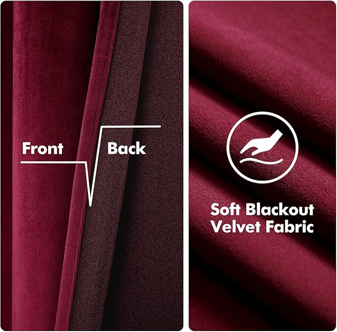 MIULEE Christmas Burgundy Velvet Curtains Solid Soft Red Blackout Curtain - Image 3