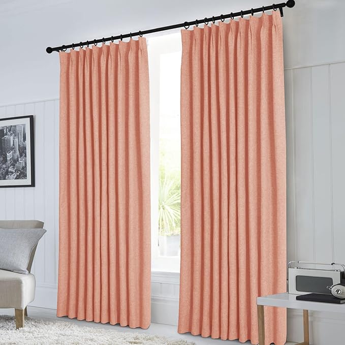 Macochico 100% Blackout Pinch Pleated Linen Curtains Thermal Window Treatments Sound Reducing Curtains for Bedroom Living Room Orange Farmhouse Burlap Drapes with Tieback 52”Wx63”L 1 Panel