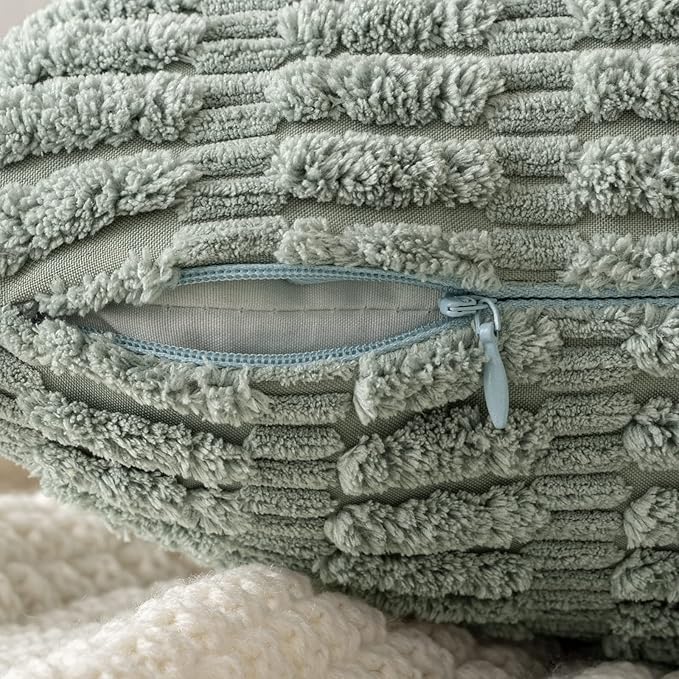 MIULEE Euro Sham Corduroy Decorative Throw Pillow Covers 22x22 Grey Green | - Image 3