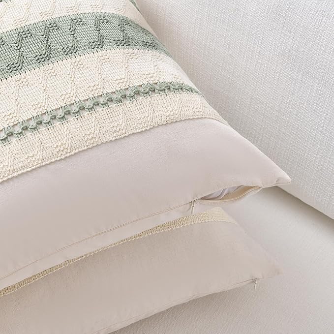 Fancy Homi Set of 1 Sage Green Boho Decorative Throw Pillow Covers 22x22 Inch - Image 3