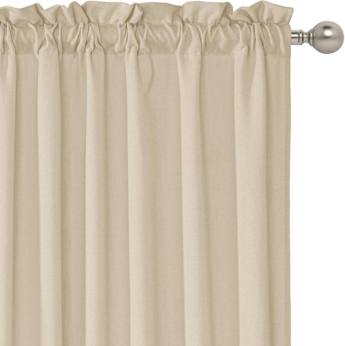 RYB HOME Short Kitchen Valances Thick Faux Linen Blended 2 Panels, Privacy - Image 2