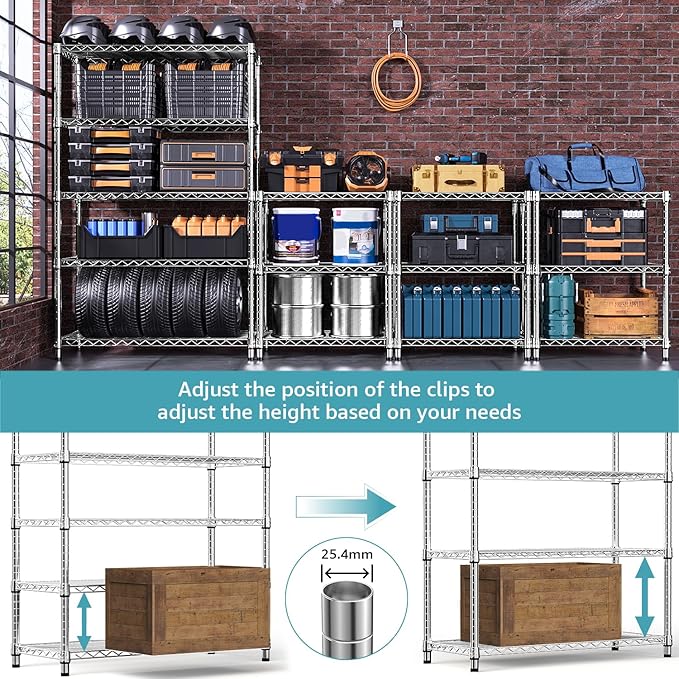 4080 lbs Steel Storage Shelving 6-Tier Utility Shelving Unit Steel Organizer Wire Rack for Home,Kitchen,Office,Garage, 17.7" D x 47.2" W x 72.3" H
