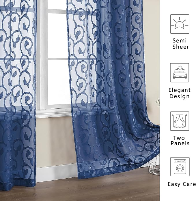 OWENIE Furman Blue Sheer Curtains 84 inches Long - Image 6