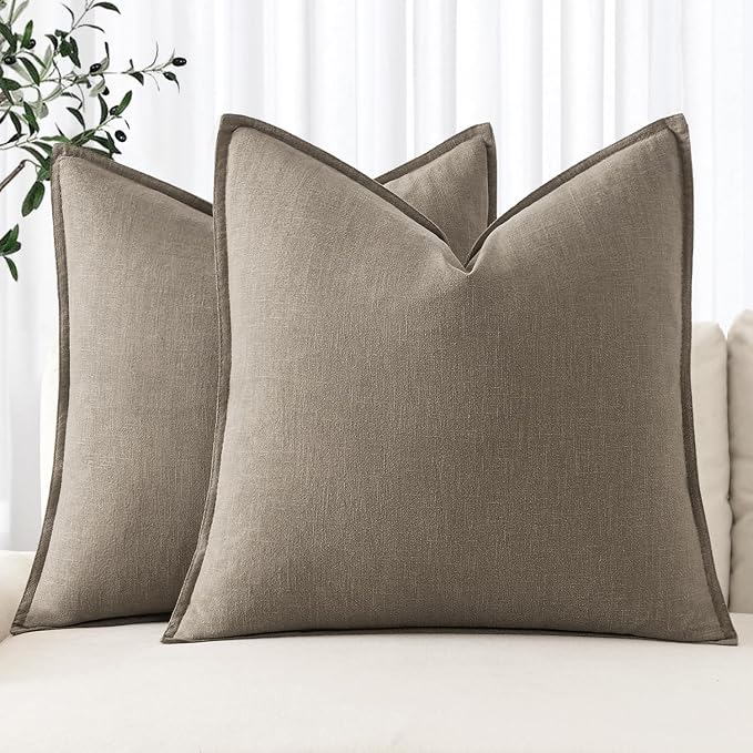 MIULEE Decorative Linen Pillow Covers 20x20 Inch Tan Taupe | Boho Farmhouse​ by MIULEE
