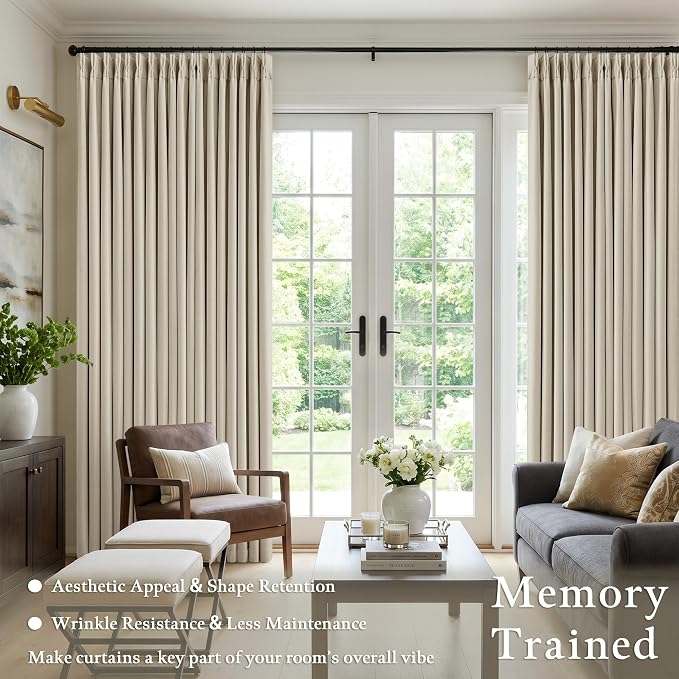 Oatmeal Beige Extra Wide Blackout 60 x 96 Inch Pinch Pleat Curtains 1 Panel | - Image 3