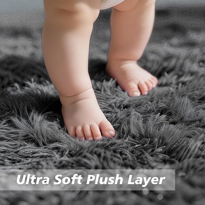 Shag Area Rug for Bedroom 3x5, Deep Grey Fluffy Area Rugs for Living Room - Image 2