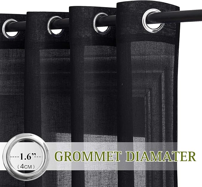 NICETOWN Black Sheer Curtains 84 inches Long, Grommet Semi Sheer Linen Drapes - Image 2