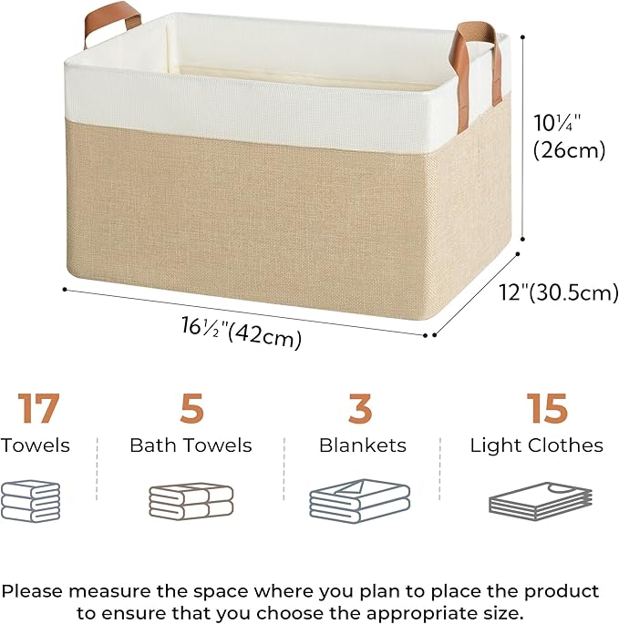 GRANNY SAYS Storage Baskets for Shelves, Closet Organizer Bins, Clothes Storage Bins with Metal Frame, Extra Large Baskets for Organizing and Storage, Collapsible, Khaki, 2-Pack