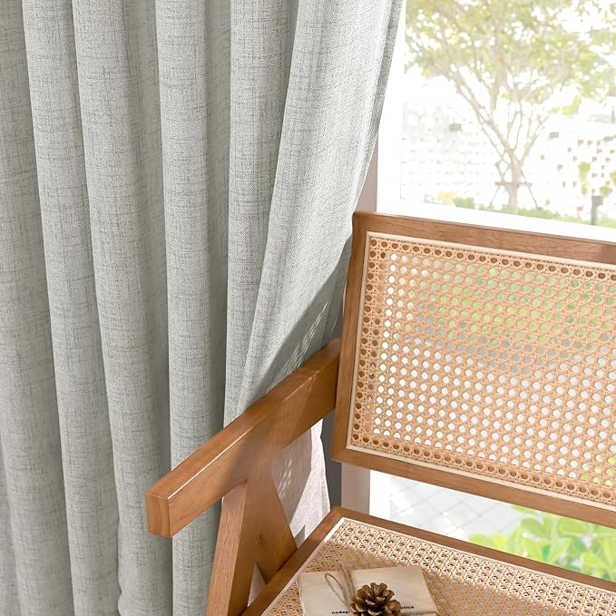 YoungsTex Light Grey Linen Semi Sheer Curtains 42X63 Inch Length 2 Panels | - Image 8